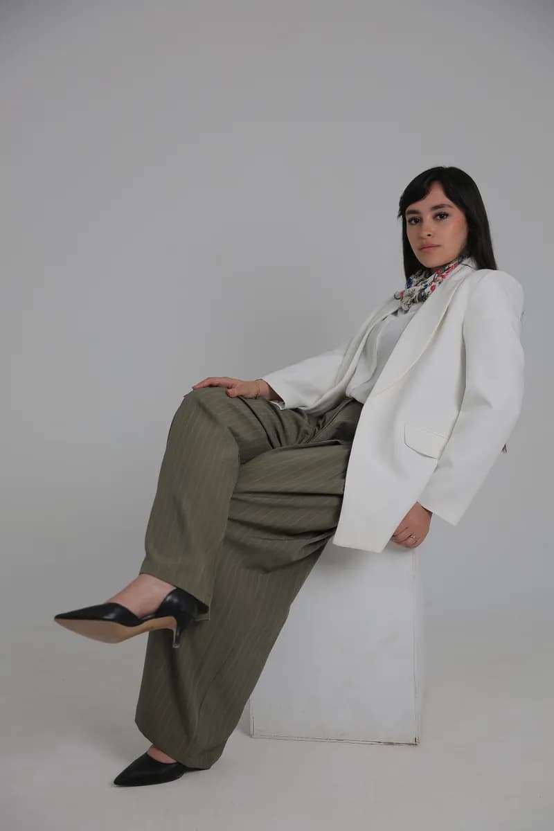 Olive Pinstripe Wide Leg Pants thumbnail 2