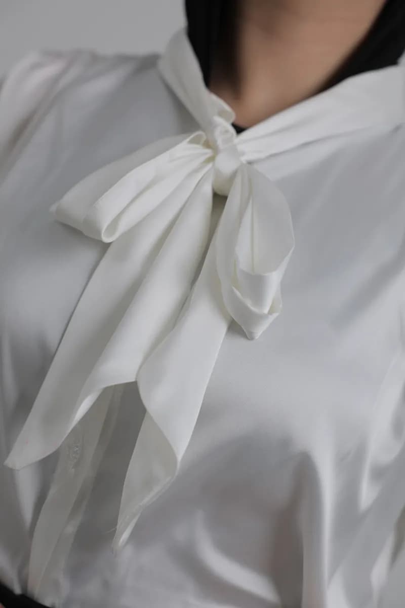 White Satin Bow Shirt thumbnail 4