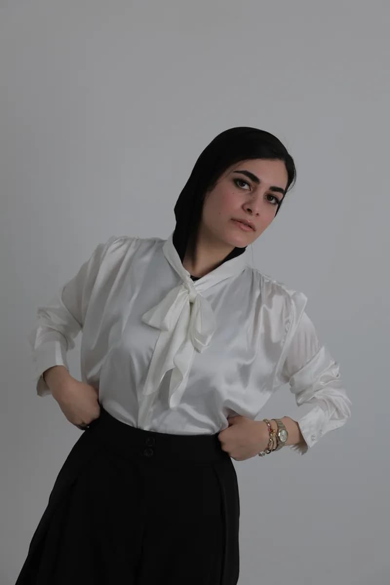 White Satin Bow Shirt