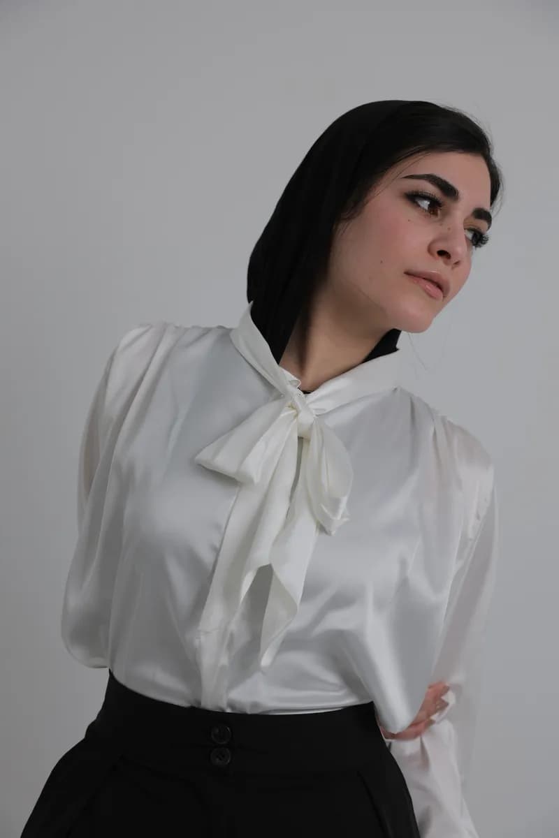 White Satin Bow Shirt thumbnail 6