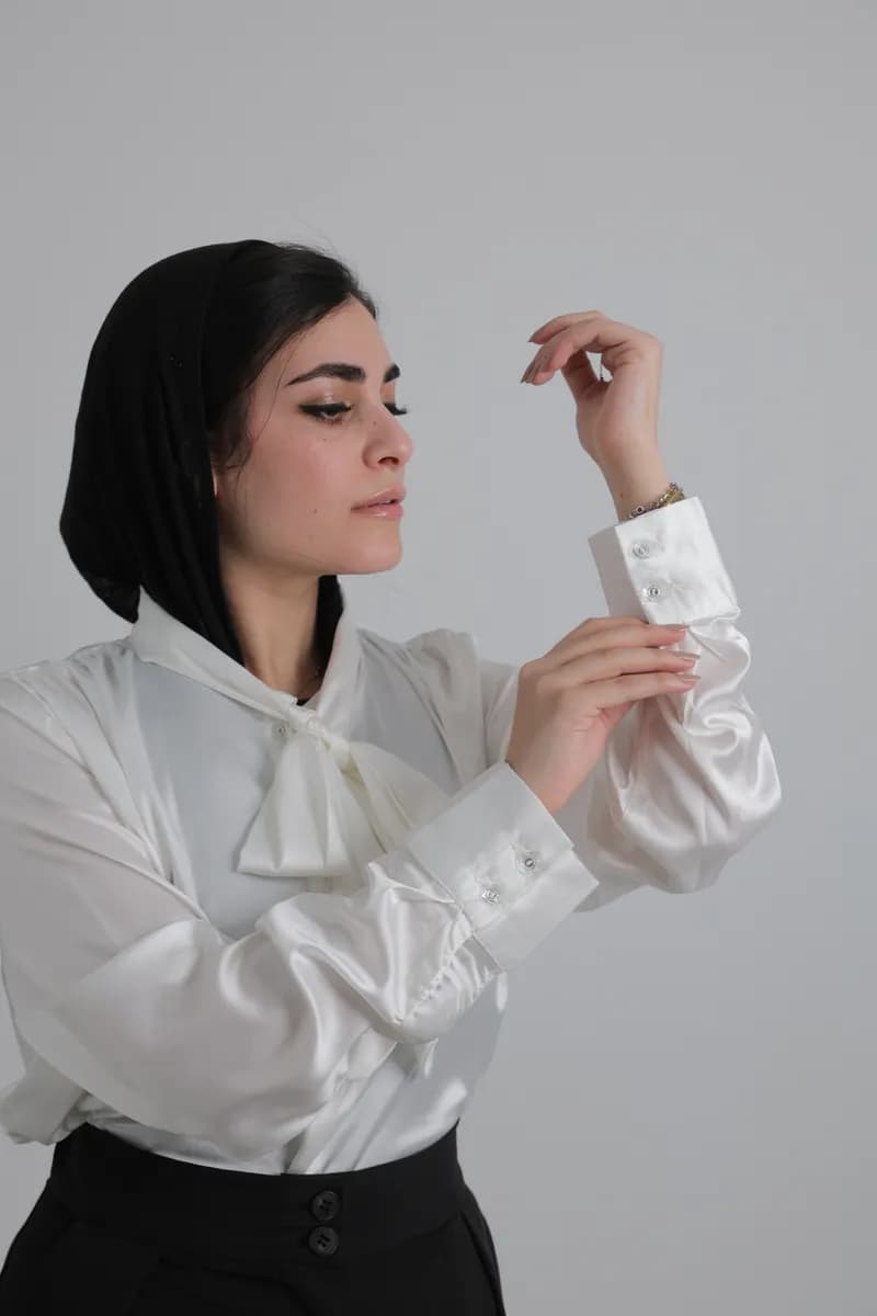 White Satin Bow Shirt thumbnail 2