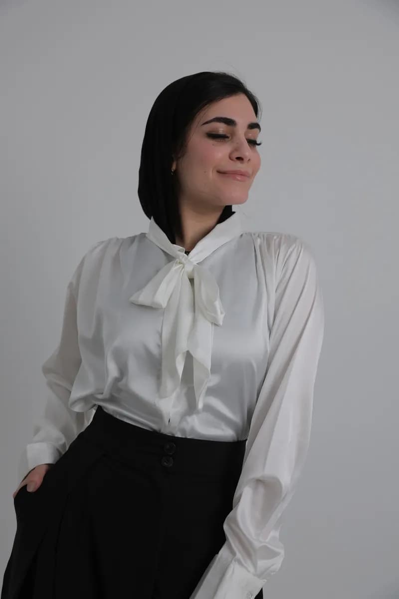 White Satin Bow Shirt thumbnail 5